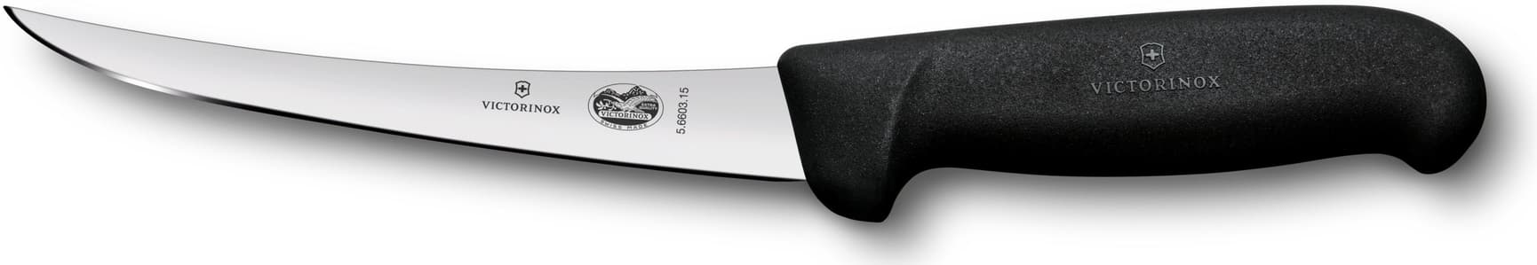 Slaktekniv 15 cm Svart Fibrox med smalt bøydd kutt, view: 0