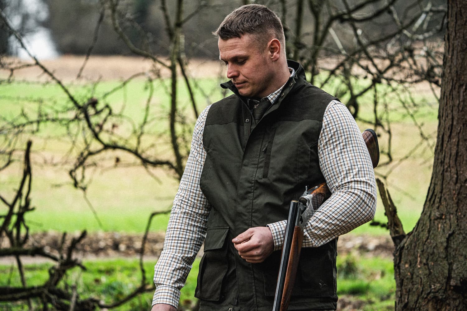 Oxford Shooting Shirt Grape Leaf/Terracotta Check, view: 5
