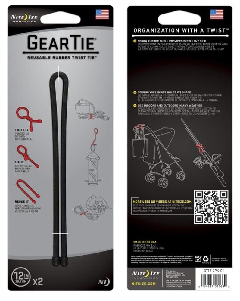 Gear Tie 12-Black 2-pack, view: 0