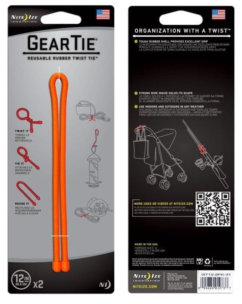 Gear Tie 12-Bright Orange 2-pack, view: 0
