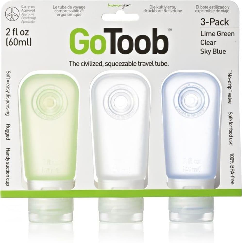 GoToob 3-pack Medium 60 ml Klar/Grønn/Blå, view: 0