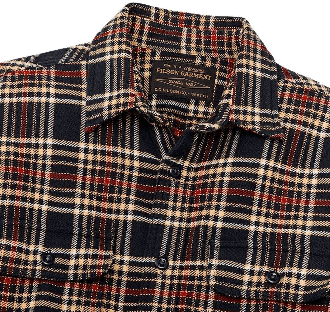 M's Vintage Flannel Work Shirt Navy Ivory Red, view: 3