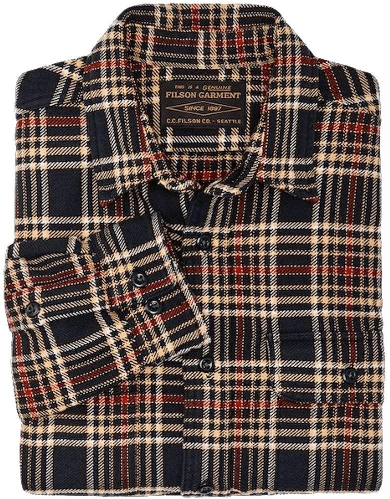 M's Vintage Flannel Work Shirt Navy Ivory Red, view: 2