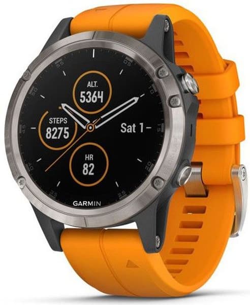 fenix 5 Plus Sapphire Titan m/oransje silikon reim, view: 0