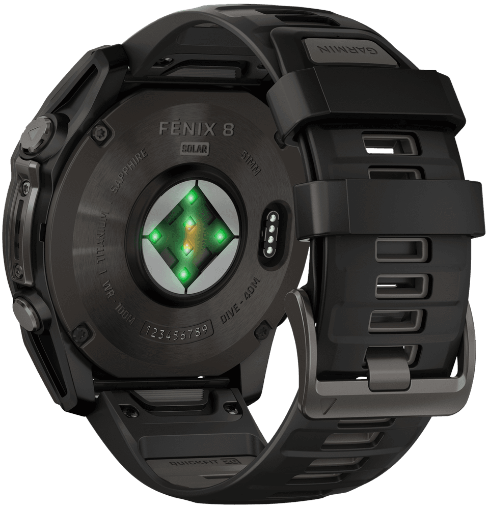 Fenix 8 51mm Sapphire Solar Carbon Gray DLC Titanium with Black Pebble Gray Silicone, view: 7