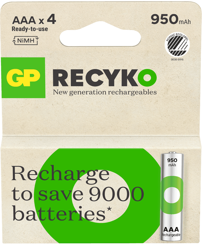 GP Recyko AAA-batteri 950 mAh 4-pack, view: 1