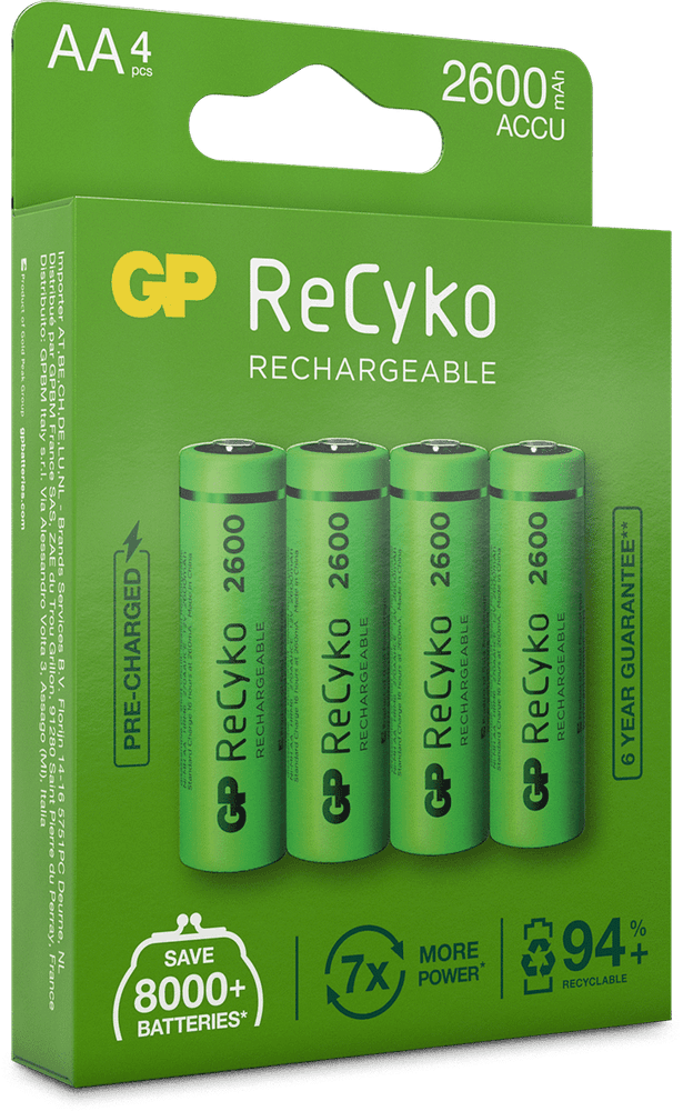 GP ReCyko AA-batteri 2600mAh, 4-pack Laddningsbart, view: 1