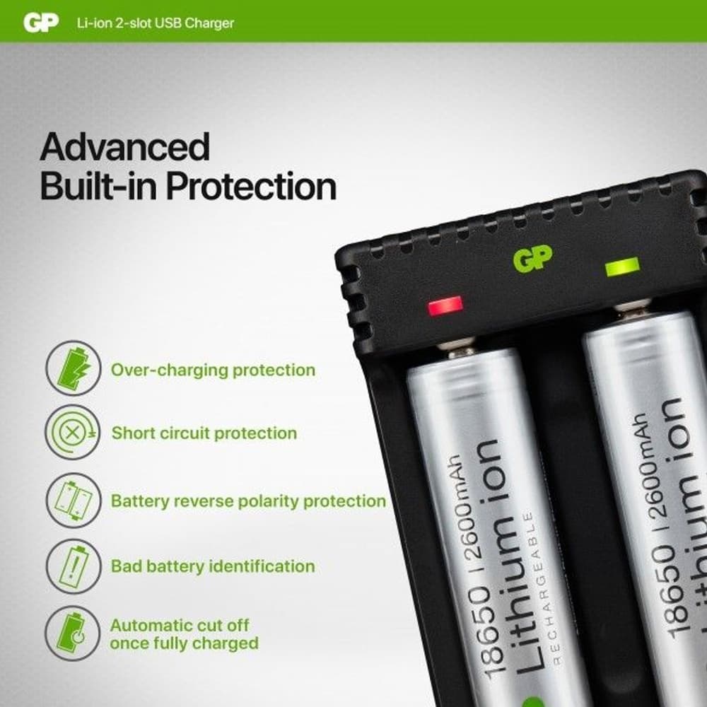 GP 2-Slot Li-Ion Charger + 2X18650, view: 5