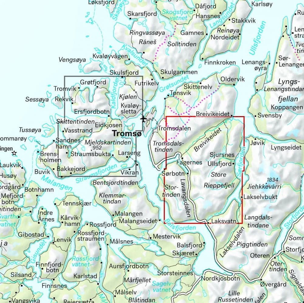 Høyfjellskart Tromsø: Breivikeidet Laksvatn 1:25 000, view: 1