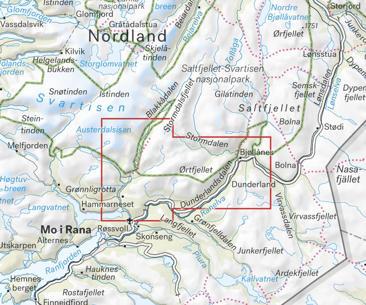 Høyfjellskart Røvassdalen & Dunderlandsdalen 1:25.000, view: 1