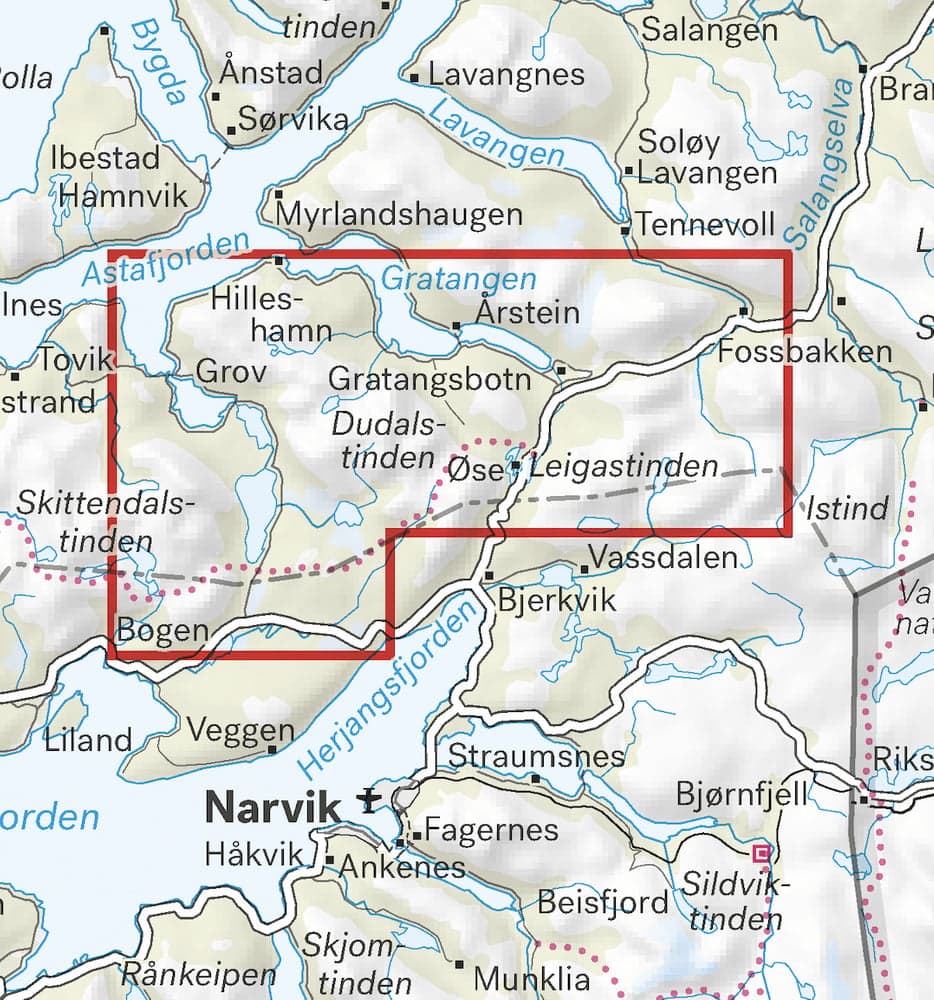 Høyfjellskart Narvik: Spanstinden & Dudalstinden 1:25 000, view: 1