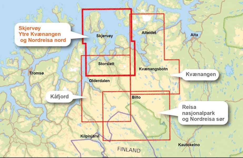 Turkart: Skjervøy, Ytre Kvænangen, Nordreisa Nord 1:50 000, view: 1