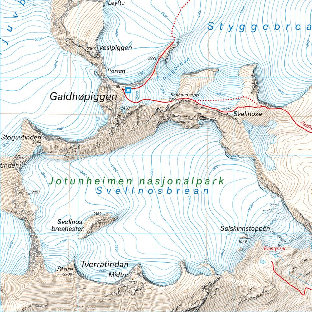 Høyfjellskart Jotunheimen: Galdhøpiggen & Glittertinden 1:25 000, view: 1