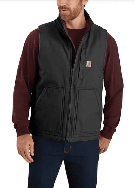 M's Washed Duck Lined Mockneck Vest Black- Loose Fit, view: 0