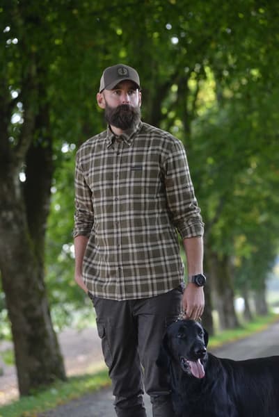 M's Teal Light Flannel Shirt Olive Green Checked, view: 1