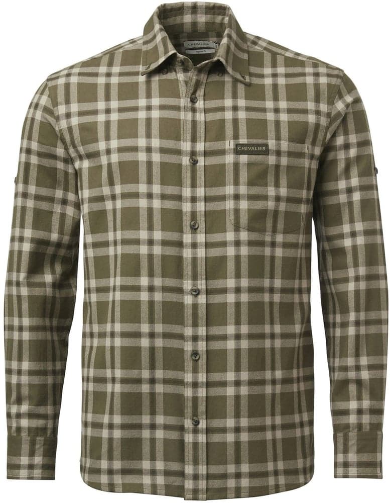 M's Teal Light Flannel Shirt Olive Green Checked, view: 0