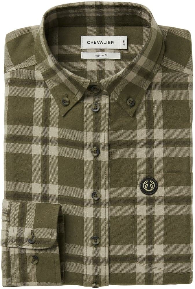 W's Teal Light Flannel Shirt Olive Green Checked, view: 2