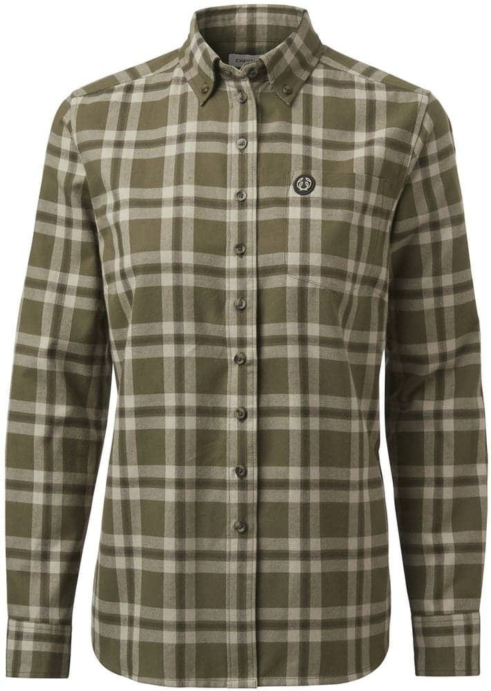 W's Teal Light Flannel Shirt Olive Green Checked, view: 0