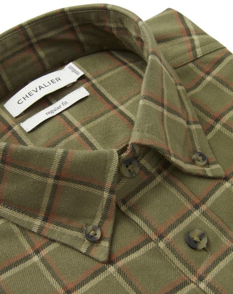 Heron Flannel Shirt Men Field Green Checked, view: 2