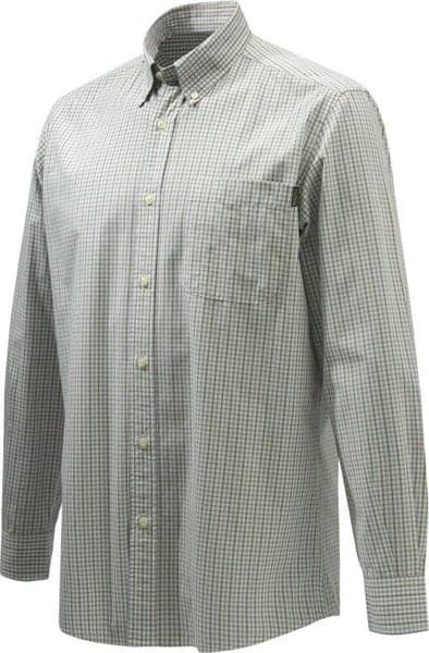 M's Wood Button Down Shirt Tan Light Blue Check, view: 0