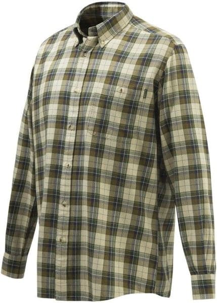 Wood Flannel Button Down Shirt Beige & Green Moss, view: 0