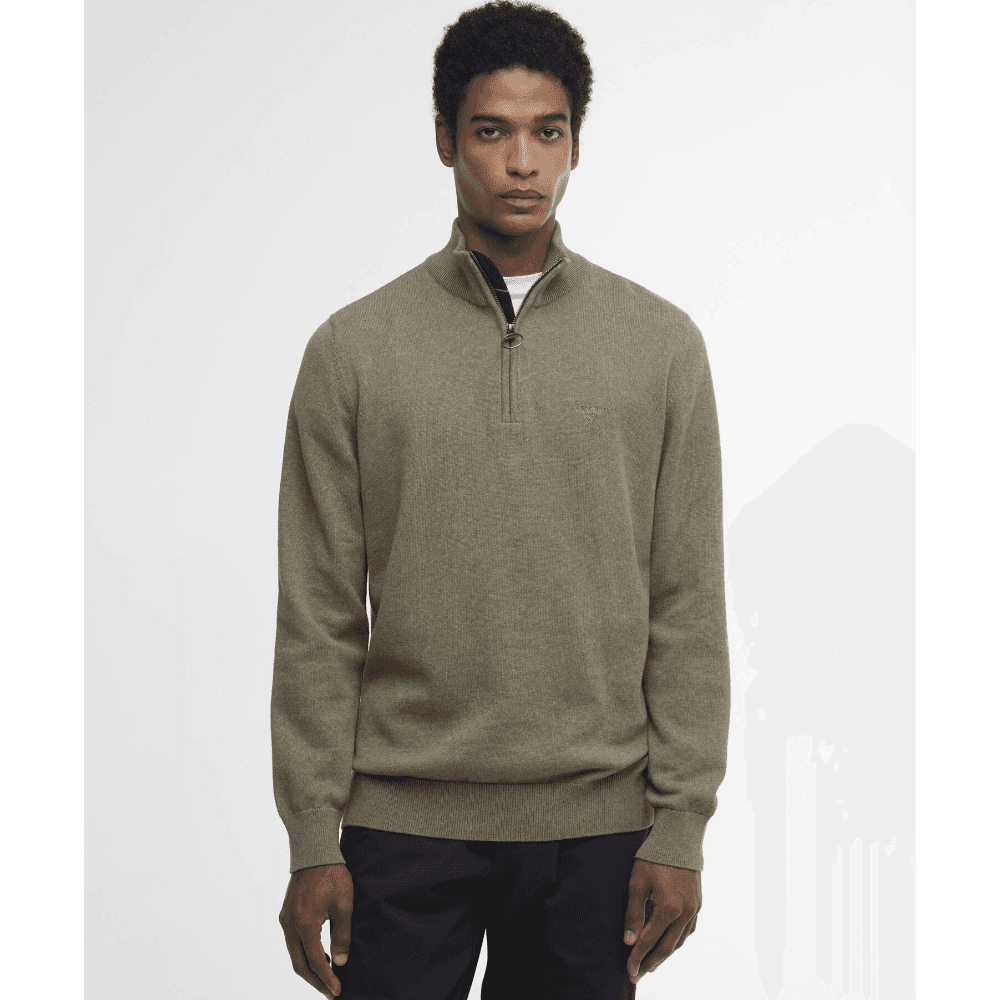 Cotton Half Zip Knit Smokey Olive, view: 1