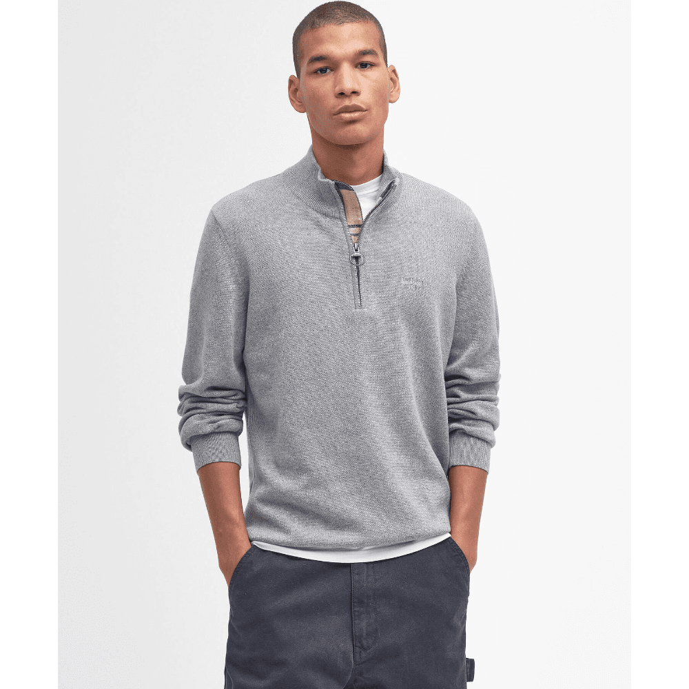 Cotton Half Zip Knit Grey Marl, view: 1
