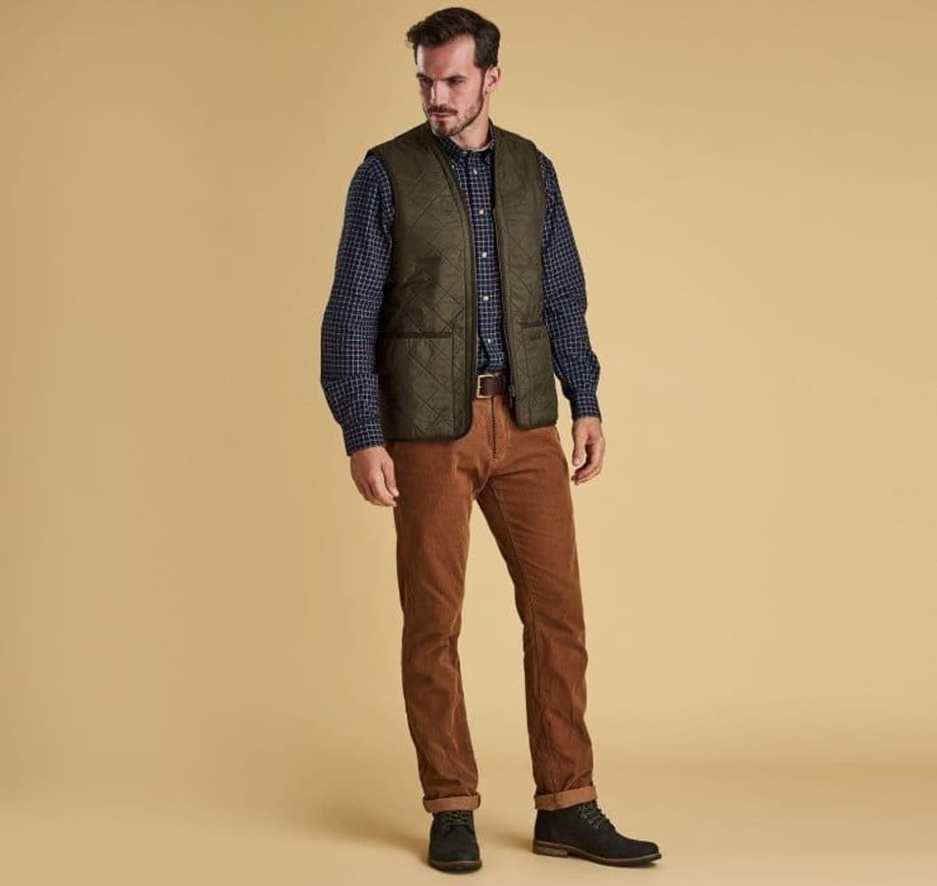 M's Polarquilt Waistcoat Zip In Liner Dark Olive Check, view: 6