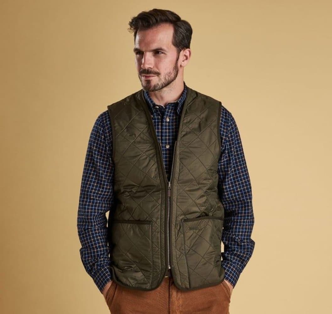 M's Polarquilt Waistcoat Zip In Liner Dark Olive Check, view: 8
