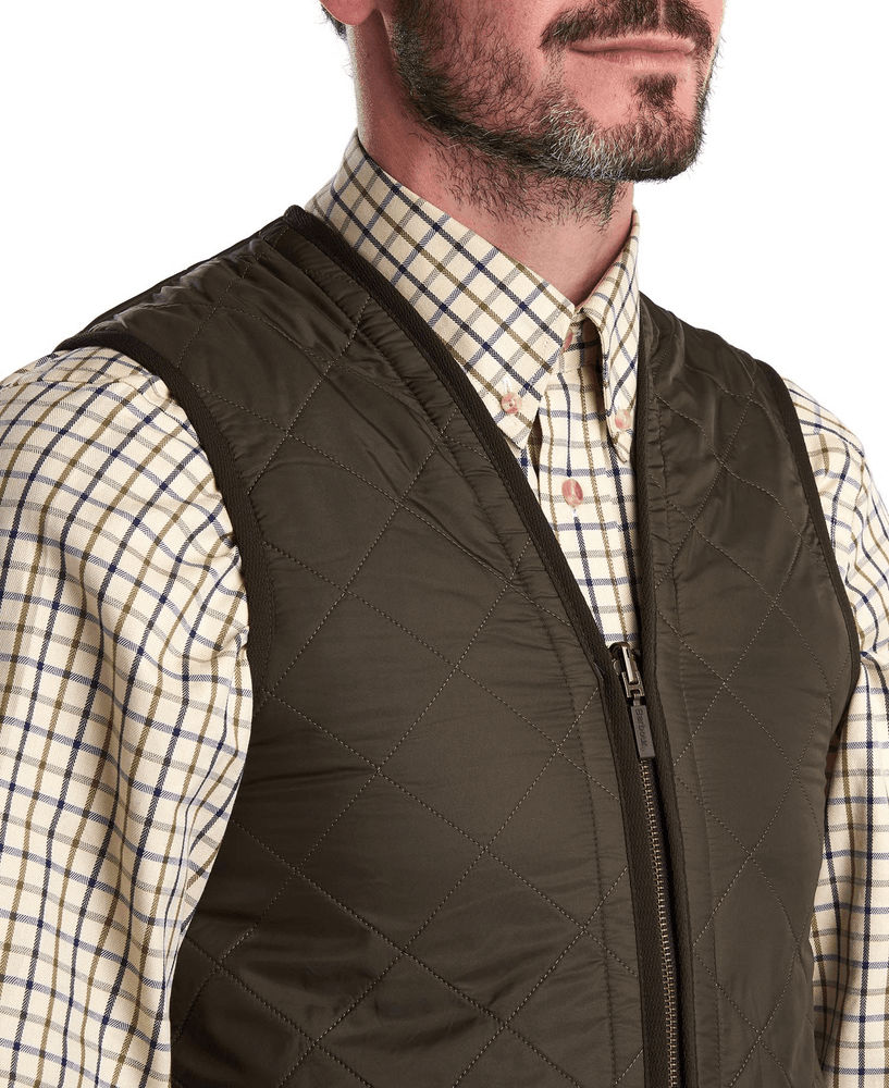M's Polarquilt Waistcoat Zip In Liner Dark Olive Check, view: 4