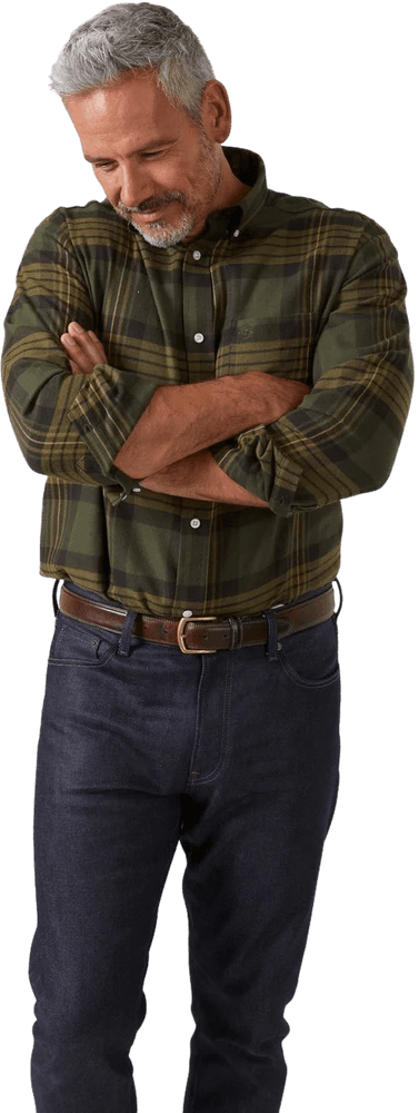 M's Ilkley Flannel Button Down Collar Shirt Olive Check, view: 1