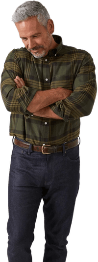 M's Ilkley Flannel Button Down Collar Shirt Olive Check - view: 1