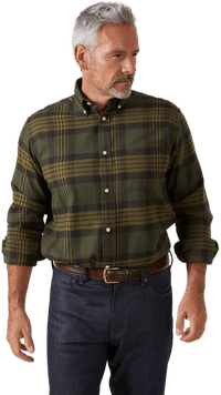 M's Ilkley Flannel Button Down Collar Shirt Olive Check - view: 2