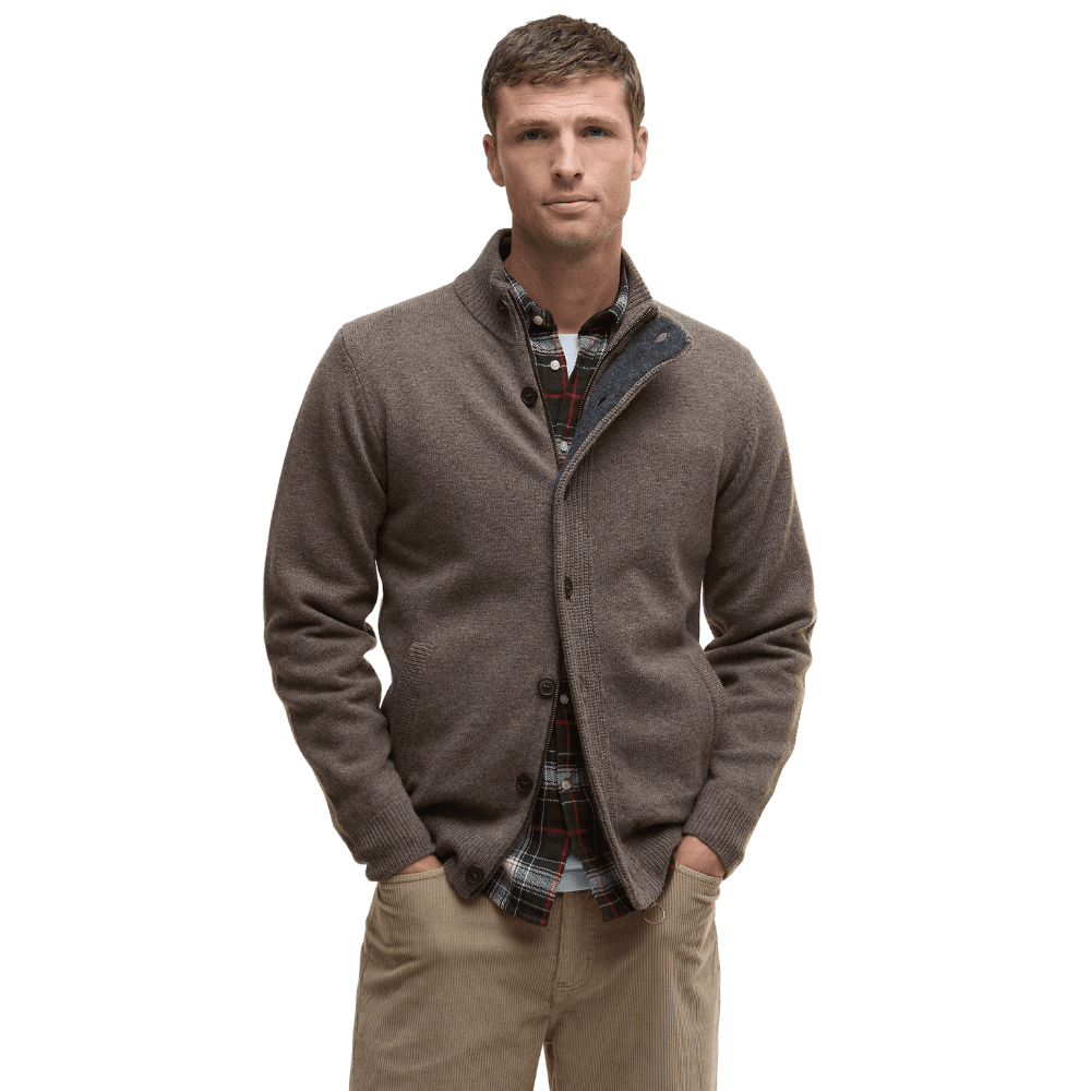 M's Essential Patch Zip Through Knitted Jumper Dark Stone, view: 1