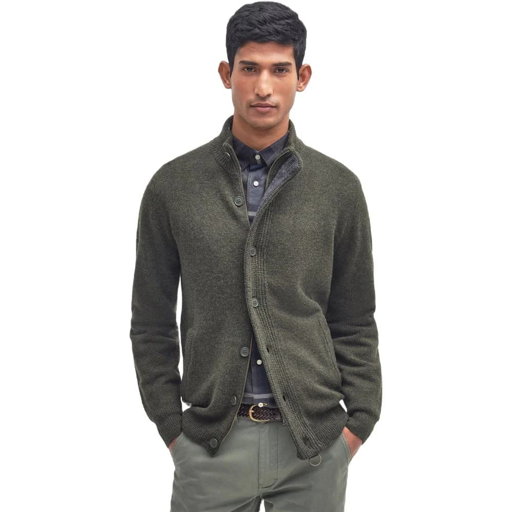 M's Essential Patch Zip Through Knitted Jumper Seaweed, view: 2