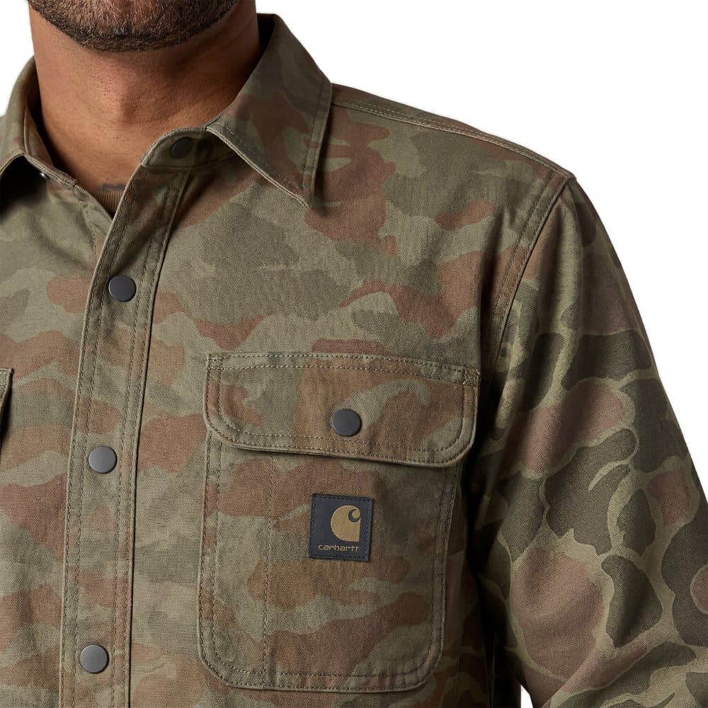 M's Canvas Fleece-Lined Shirt Jacket Army Green Camo, view: 5