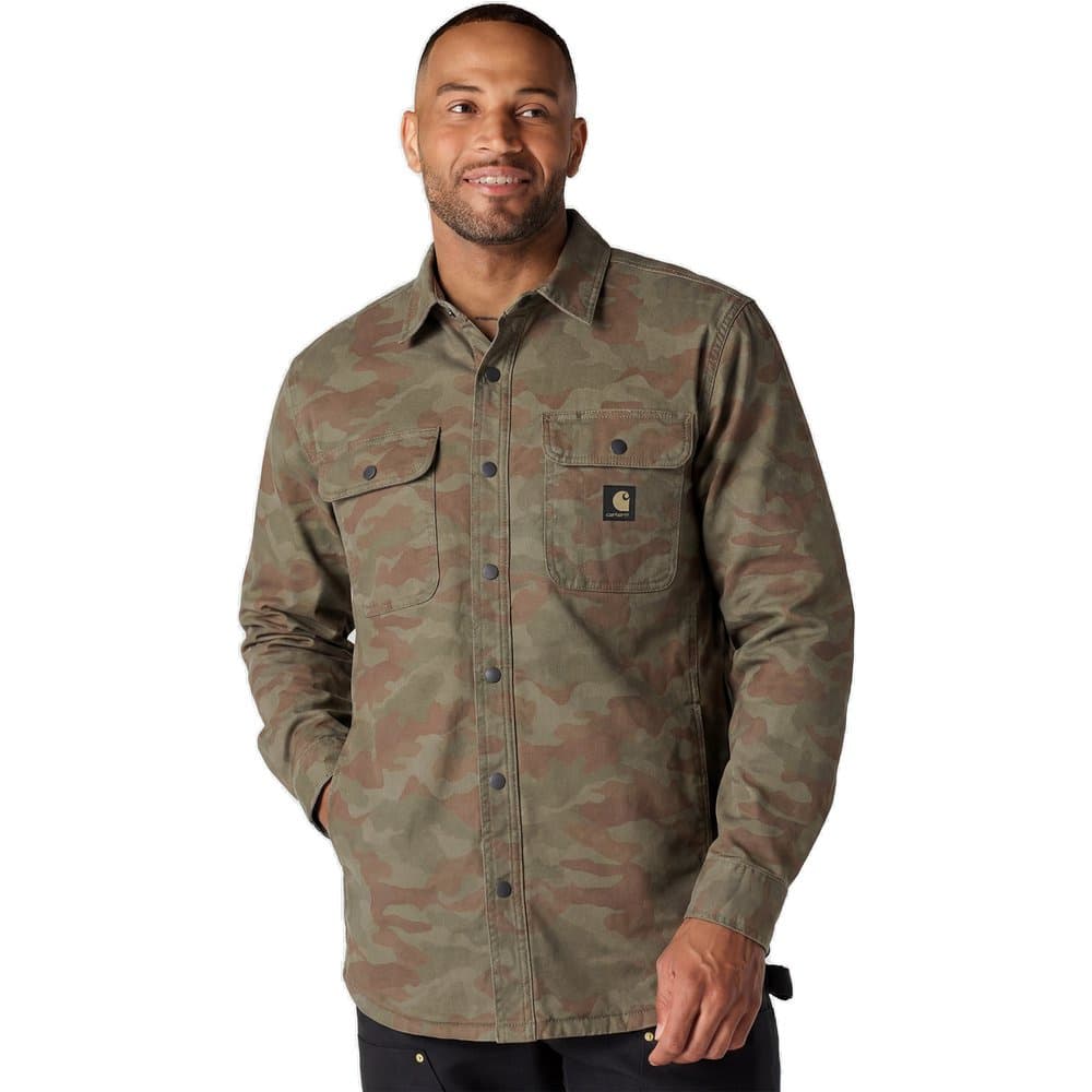 M's Canvas Fleece-Lined Shirt Jacket Army Green Camo, view: 1
