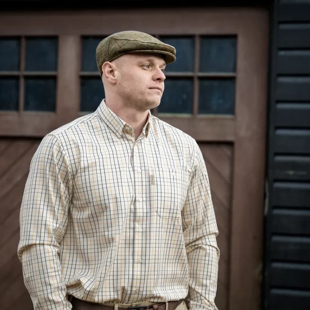 Haywood Langermet Skjorte i Ullblanding Arrowwood Yellow Check, view: 4