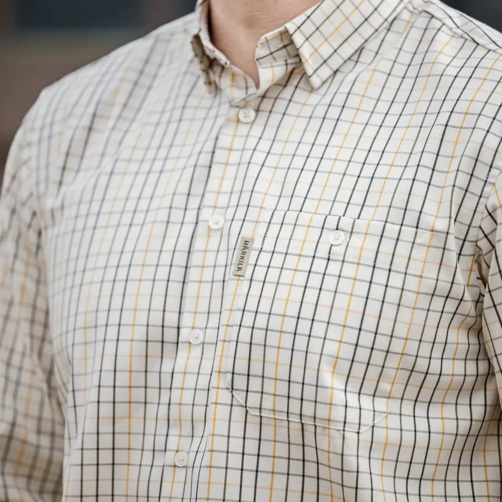 Haywood Langermet Skjorte i Ullblanding Arrowwood Yellow Check, view: 2