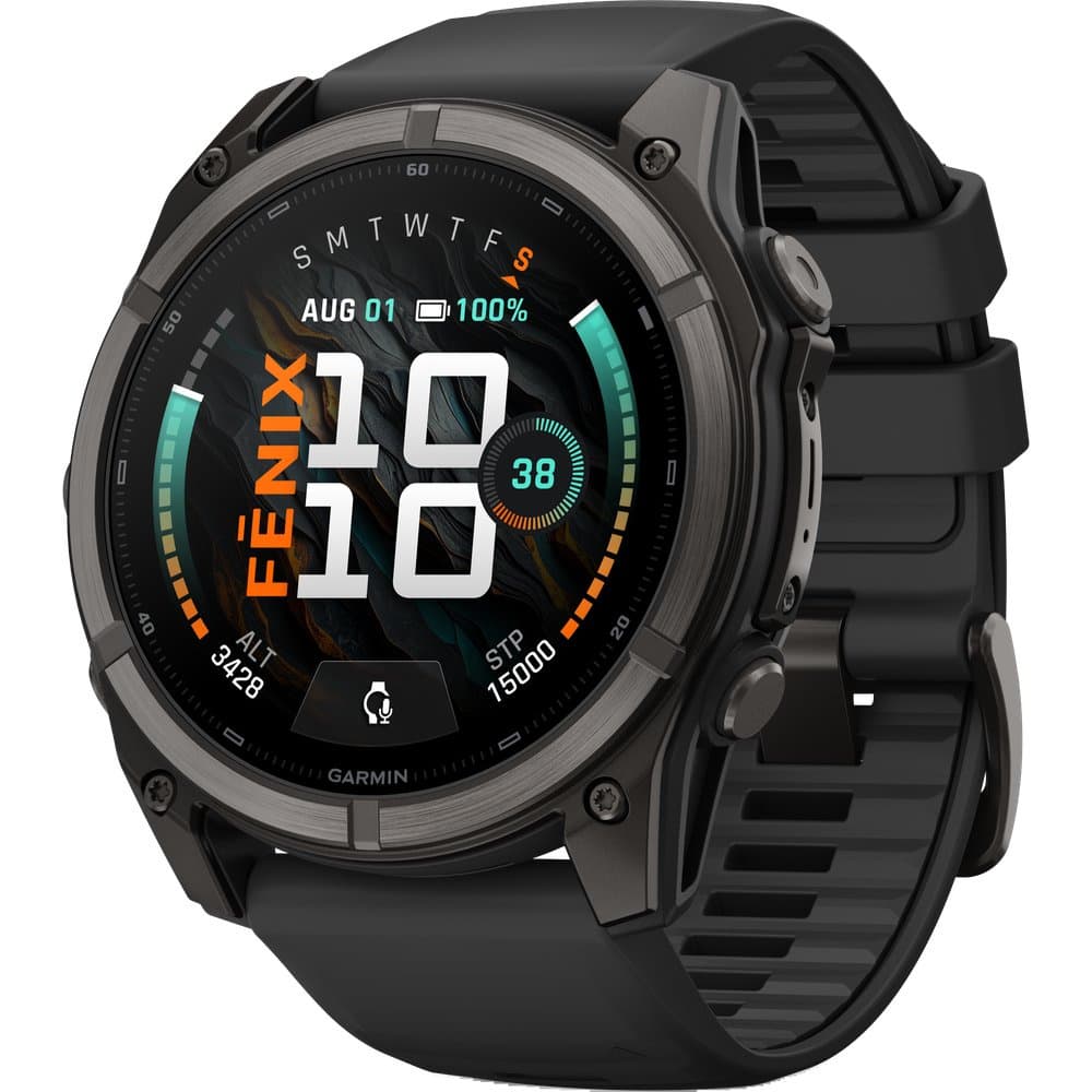 Fenix 9 51mm Dlc Smartwatch Carbon Gray Dlc Titanium With Black Silicone Band, view: 0