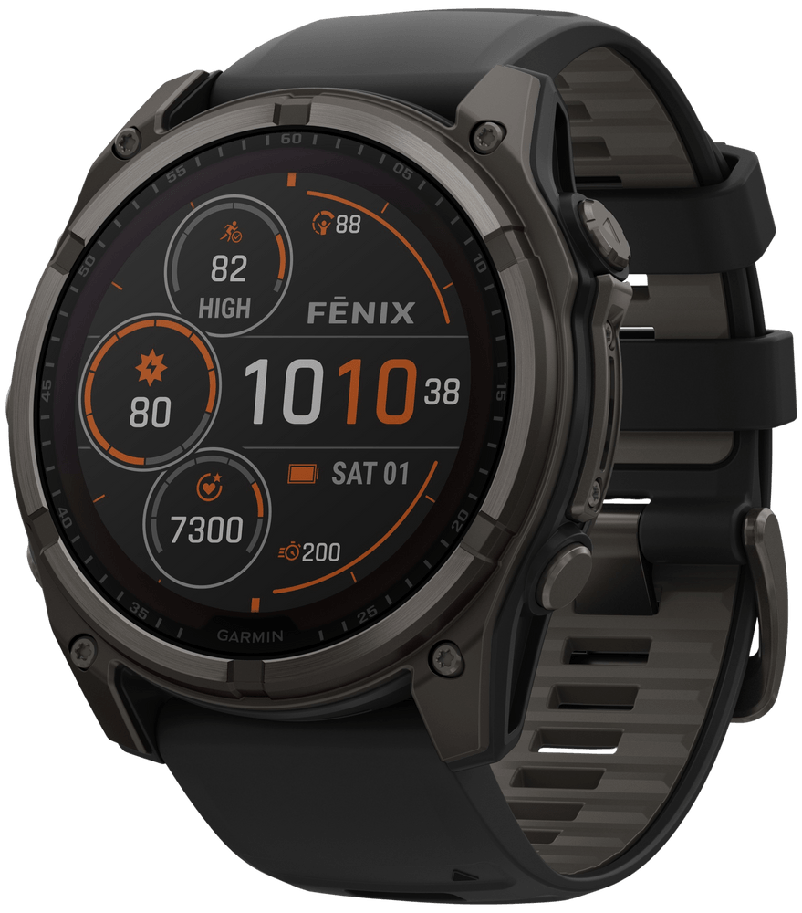Fenix 8 51mm Sapphire Solar Carbon Gray DLC Titanium with Black Pebble Gray Silicone, view: 1