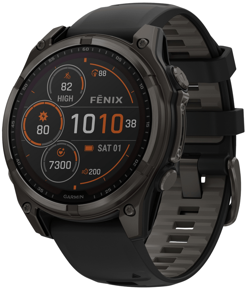 Fenix 8 47mm Sapphire Solar Carbon Gray DLC Titanium with Black Pebble Gray Silicone, view: 1