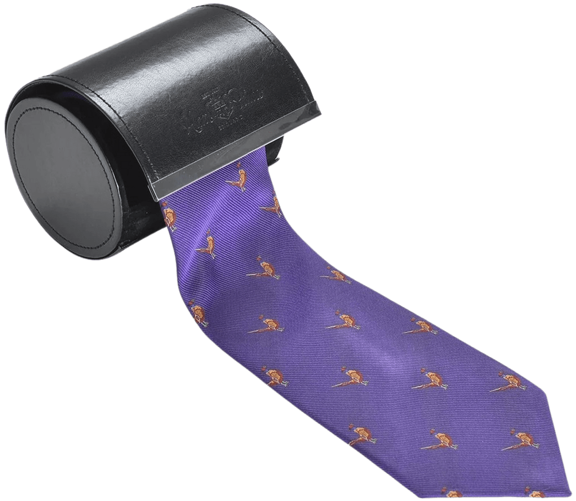productImage: Ripon Silk Tie - Standing Pheasant Purple