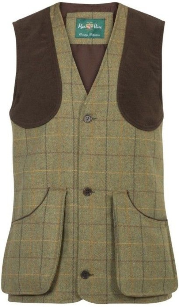 productImage: M's Rutland Tweed Shooting Waistcoat Dark Moss