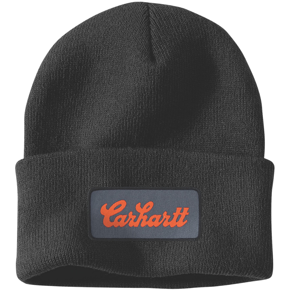productImage: Carhartt M's Knit Cuffed Script Patch Beanie Black