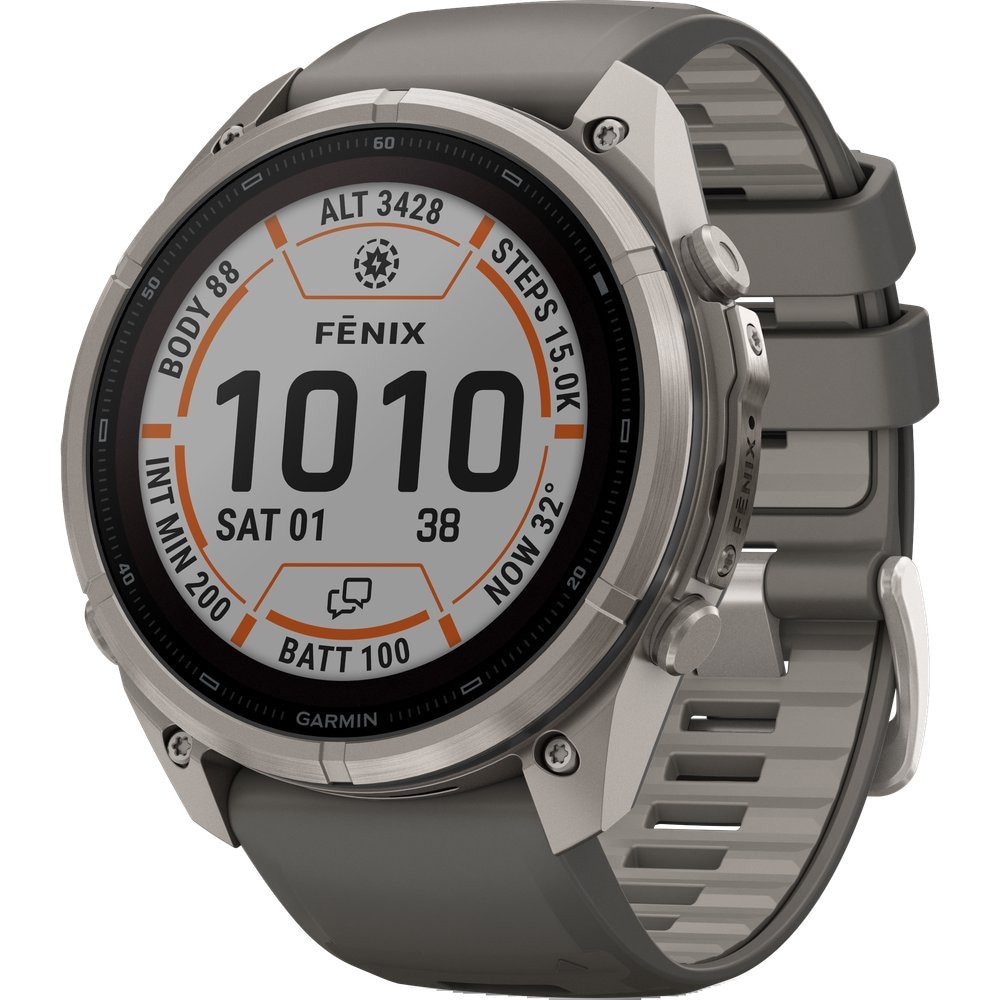 Fenix 9 Pro Inreach 51mm Solar Ti Smartwatch Titanium With Pebble Gray/Silver Gray Silicone Band, view: 1