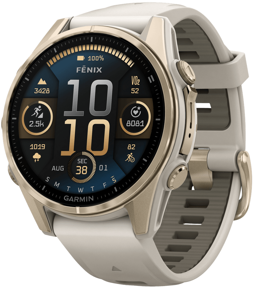 Fenix 8 43mm AMOLED Sapphire Soft Gold with Fog Gray Dark Sandstone Silicone Band, view: 1