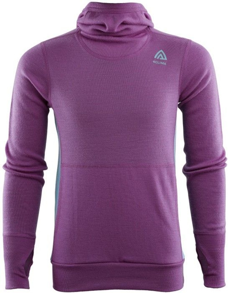 productImage: Aclima Kids WarmWool Hood Sweater Sunset Purple / Reef Waters