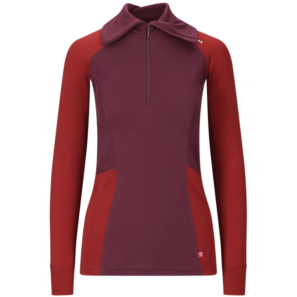 productImage: W's Warmwool Polo Fig/Red Dahlia